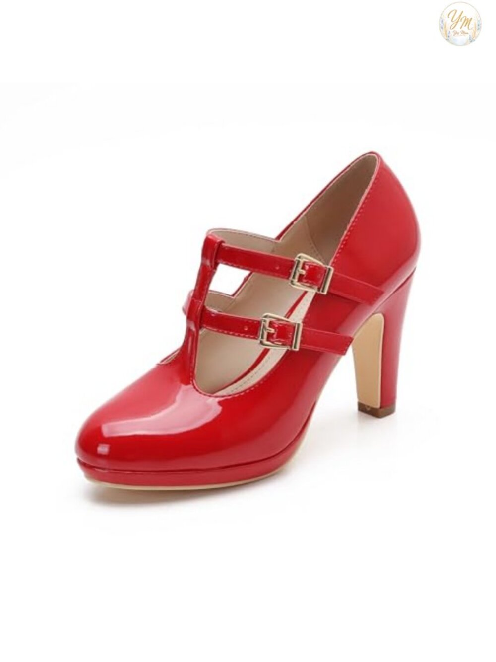 Mary Jane Heels Chunky Platform T-Strap Dress Pumps Patent Leather